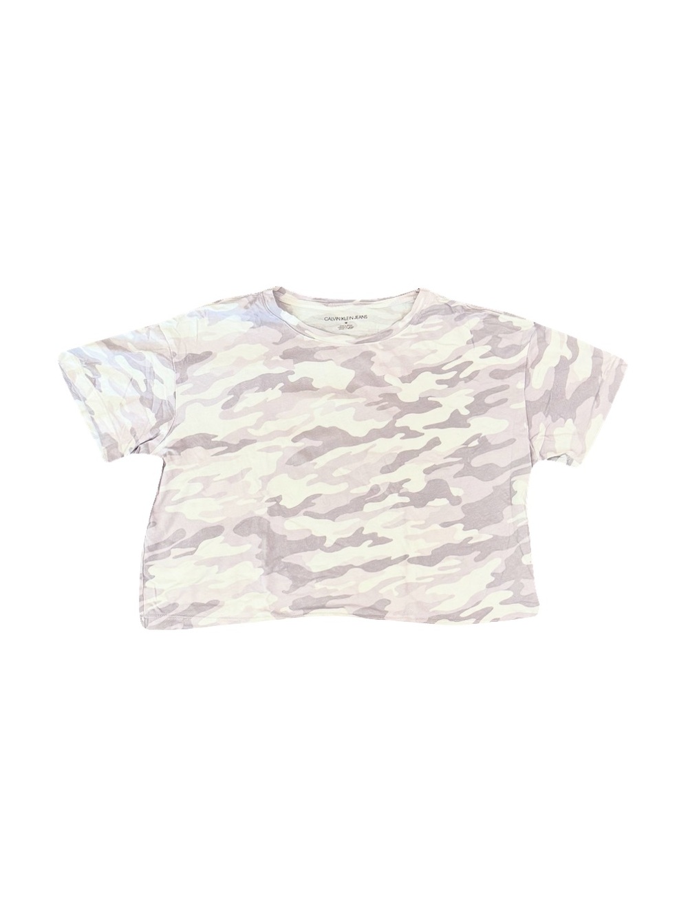 NWOT CALVIN KLEIN GRAY CAMO PRINT CROPPED TEE SHIRT // SIZE MEDIUM 🩶